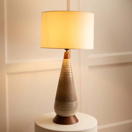 Image 1 of  Danish ceramic & wood lamp