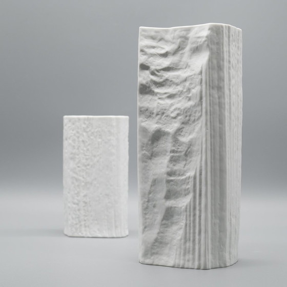 Image 1 of Brutalist Vase Martin Freyer Rosenthal Studio-Linie Bisque Porcelain Relief Duo 