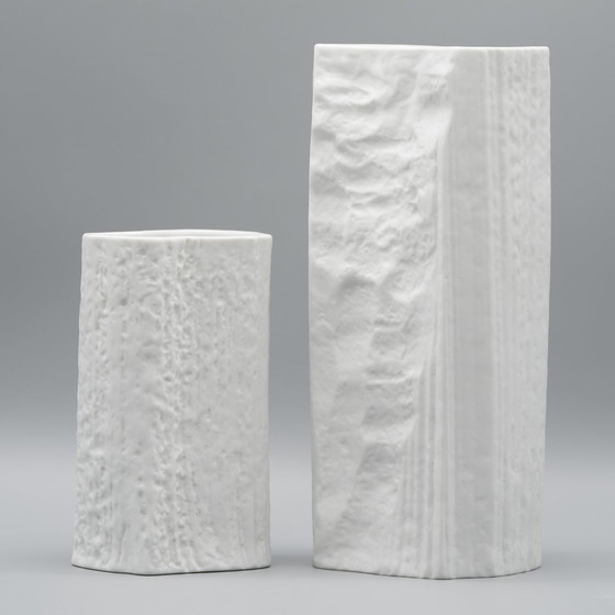 Image 1 of Brutalist Vase Martin Freyer Rosenthal Studio-Linie Bisque Porcelain Relief Duo 