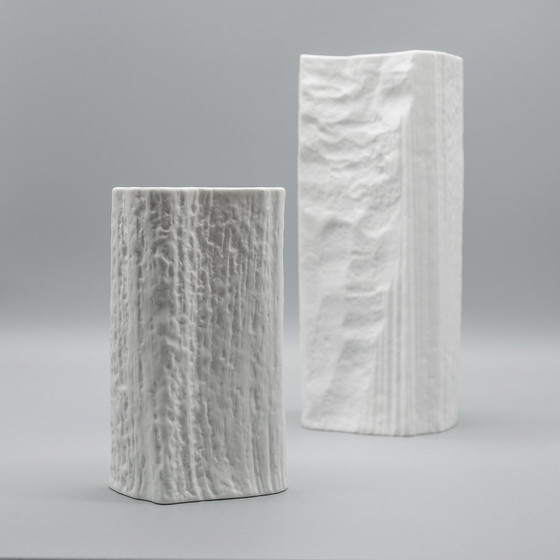 Image 1 of Brutalist Vase Martin Freyer Rosenthal Studio-Linie Bisque Porcelain Relief Duo 