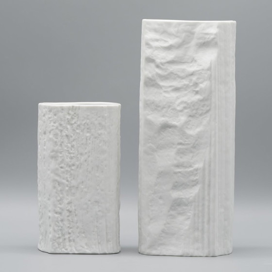 Image 1 of Brutalist Vase Martin Freyer Rosenthal Studio-Linie Bisque Porcelain Relief Duo 