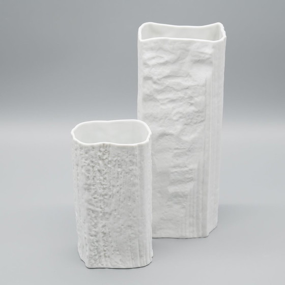 Image 1 of Brutalist Vase Martin Freyer Rosenthal Studio-Linie Bisque Porcelain Relief Duo 