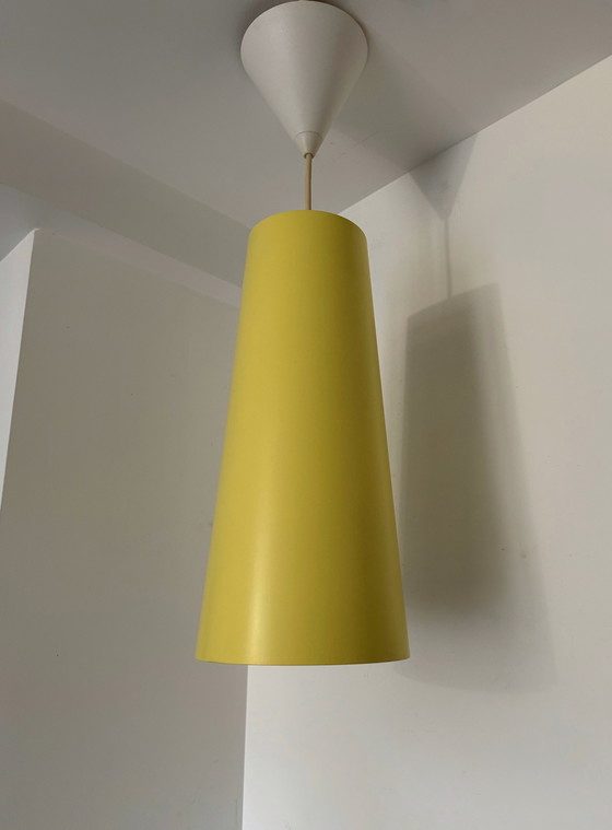 Image 1 of Yellow Metal Cylindrical Hanging Lamp Ikea 2000s