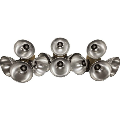 Set of 12 vintage chrome and black lamps, 1970