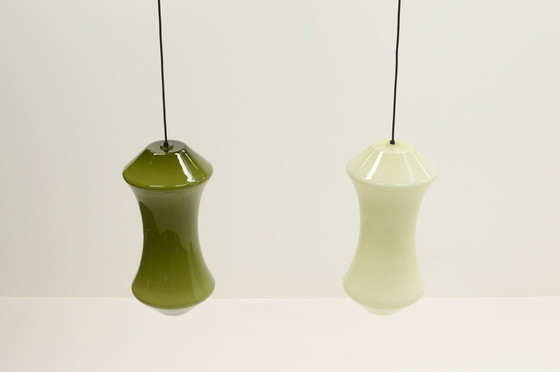 Image 1 of Set Of 2 Glass Pendants By Vistosi, 1970S Italy. 