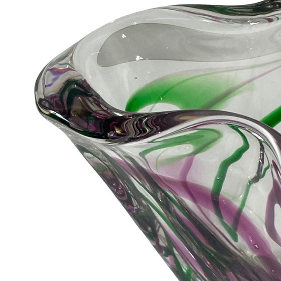 Image 1 of Max Verboeket - Kristalunie Maastricht - Vase avec violet et vert - Inutilisé, vintage