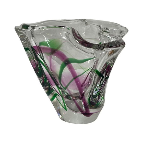 Image 1 of Max Verboeket - Kristalunie Maastricht - Vase avec violet et vert - Inutilisé, vintage