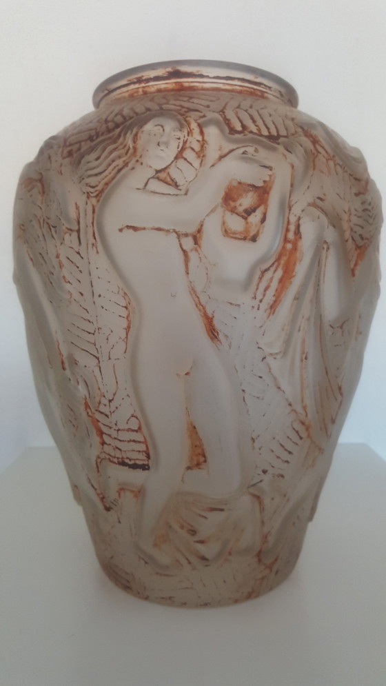 Image 1 of Boho Czech Libochovice Art Deco Glass Vase Nude Dancing Girls - Lalique