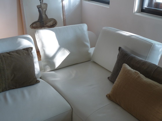 Image 1 of White leather Montèl System corner sofa with various adjustments and with two footstools / footstools