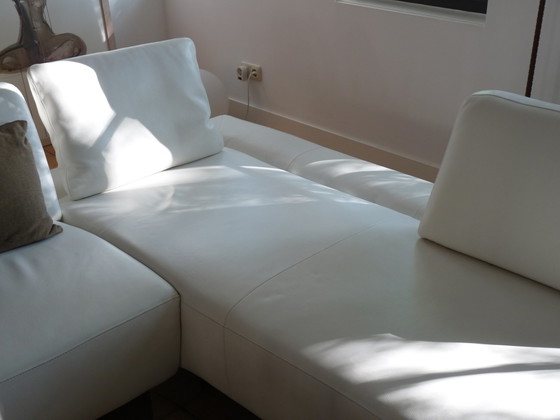 Image 1 of White leather Montèl System corner sofa with various adjustments and with two footstools / footstools