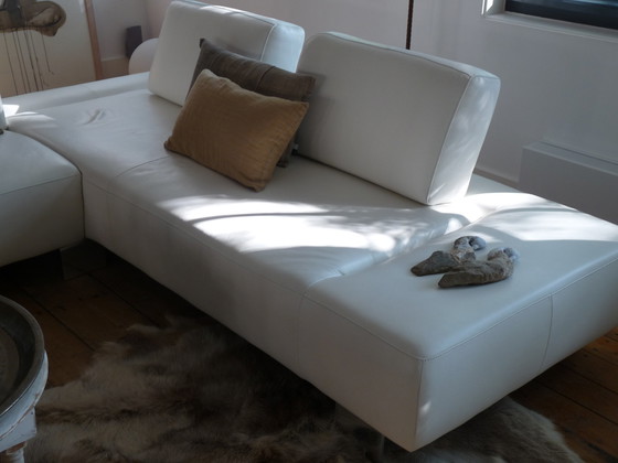 Image 1 of White leather Montèl System corner sofa with various adjustments and with two footstools / footstools