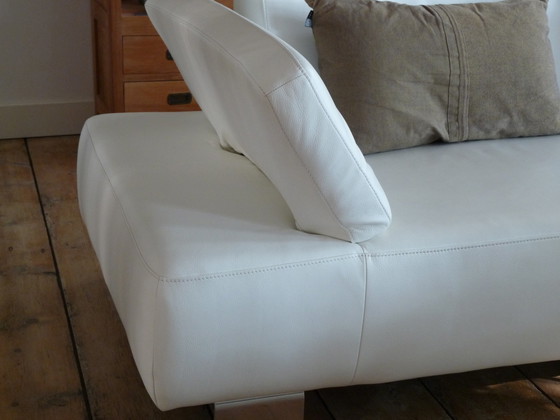 Image 1 of White leather Montèl System corner sofa with various adjustments and with two footstools / footstools