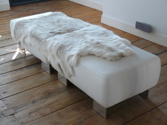 Image 1 of White leather Montèl System corner sofa with various adjustments and with two footstools / footstools