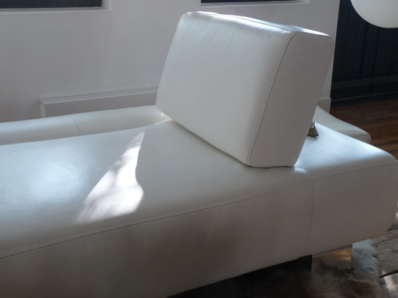 Image 1 of White leather Montèl System corner sofa with various adjustments and with two footstools / footstools