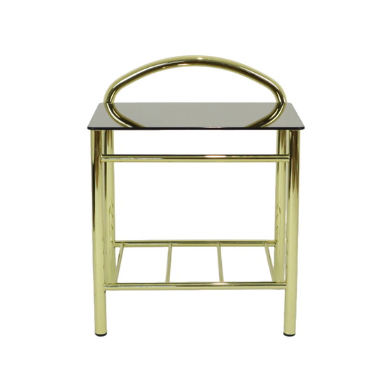 Image 1 of Hollywood Regency Bedside Table Glass Gold Chrome