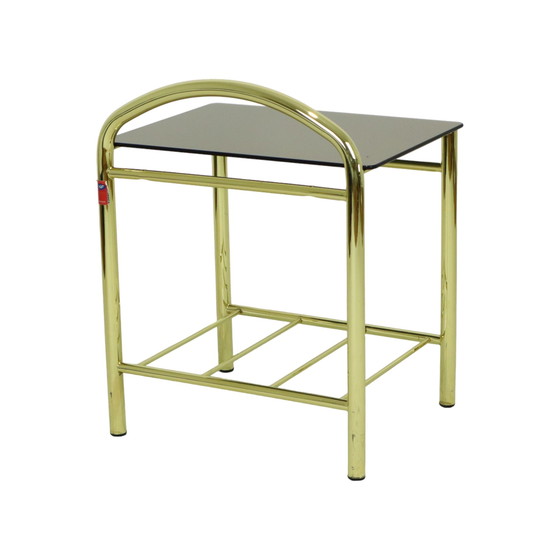 Image 1 of Hollywood Regency Bedside Table Glass Gold Chrome