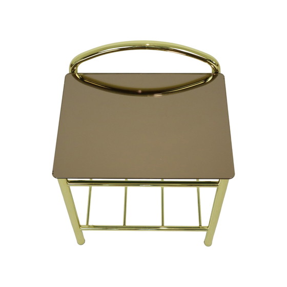 Image 1 of Hollywood Regency Bedside Table Glass Gold Chrome