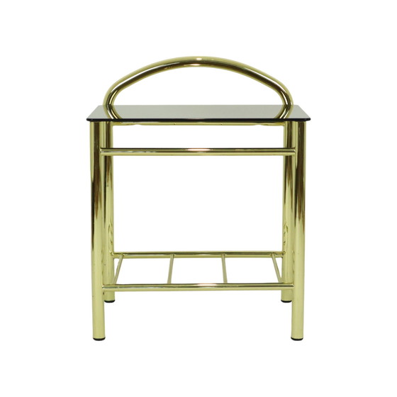 Image 1 of Hollywood Regency Bedside Table Glass Gold Chrome