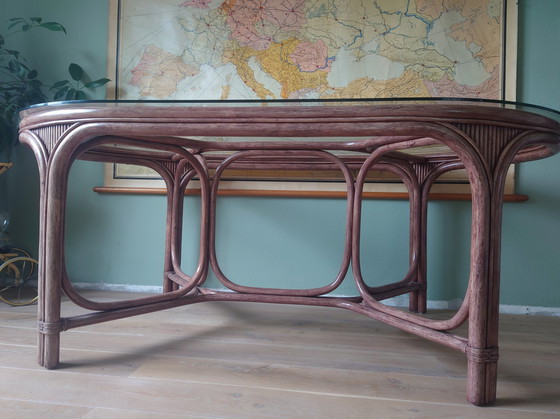 Image 1 of Bamboo dining table with glass top