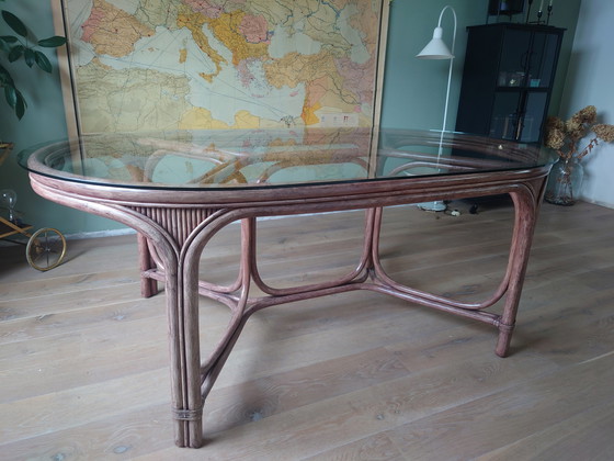 Image 1 of Bamboo dining table with glass top