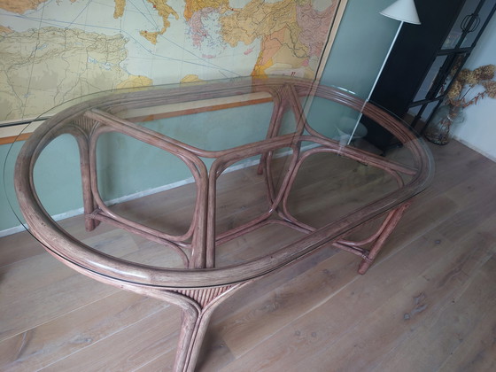 Image 1 of Bamboo dining table with glass top