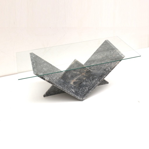 Vintage glass & marble coffee table