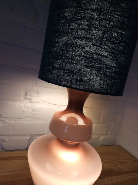 Image 1 of The Rupel Purple Molded Glass Table Lamp With Handmade Petrol Blue Shade