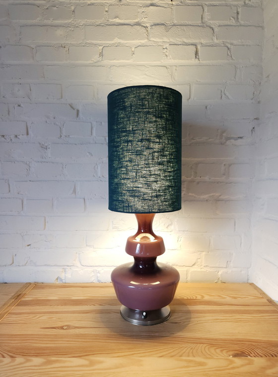 Image 1 of The Rupel Purple Molded Glass Table Lamp With Handmade Petrol Blue Shade