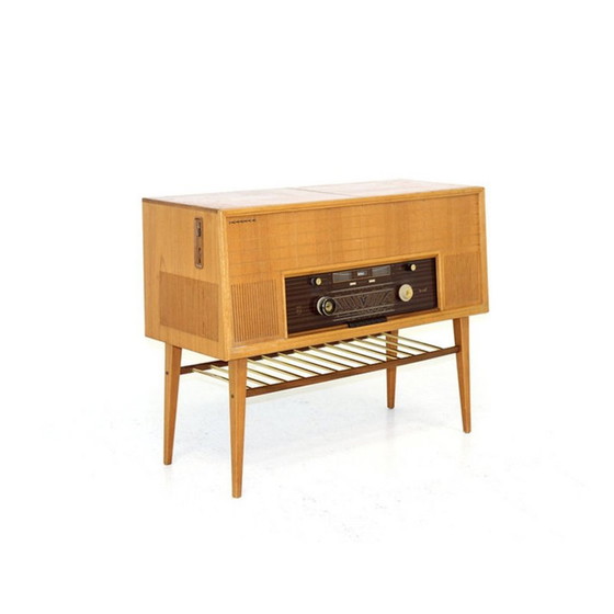 Image 1 of Vintage vinyl radio cabinet "Type F6S 04AR" in oak and teak for Philips, 1950