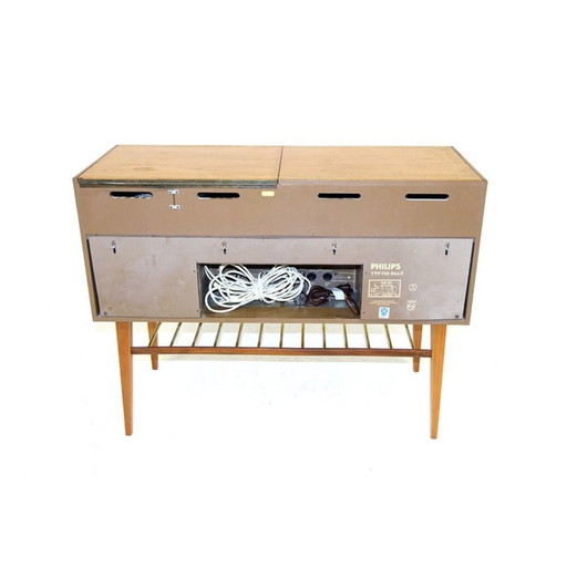 Mobile radio vintage in vinile "Tipo F6S 04AR" in rovere e teak per Philips, 1950