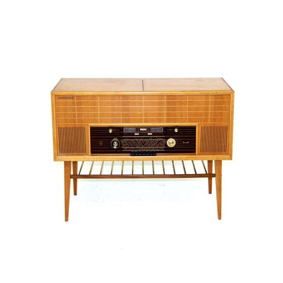 Image 1 of Vintage vinyl radio cabinet "Type F6S 04AR" in oak and teak for Philips, 1950