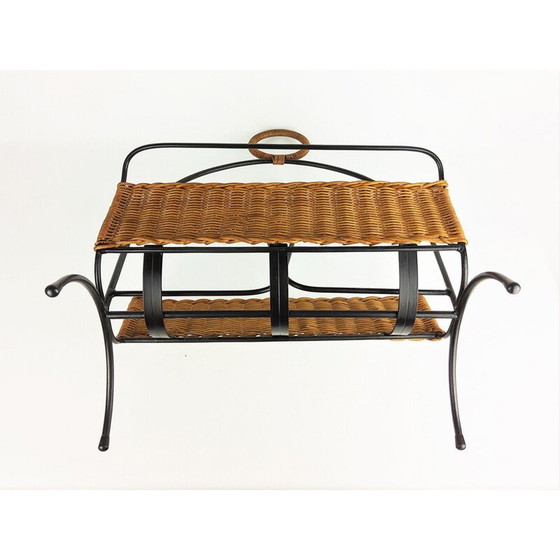Image 1 of Vintage metal and rattan magazine rack, 1960