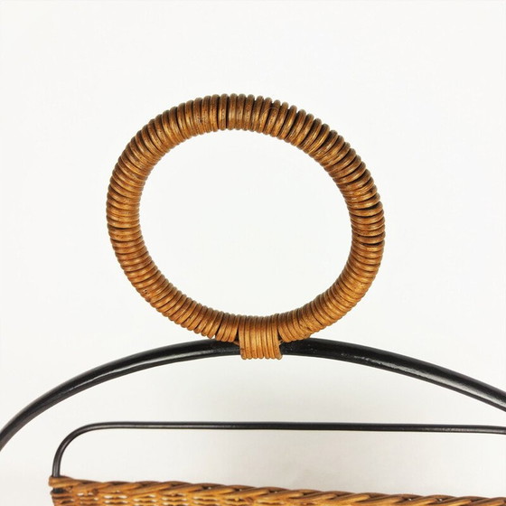 Image 1 of Vintage metal and rattan magazine rack, 1960
