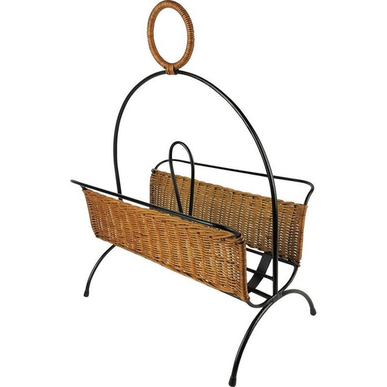 Image 1 of Vintage metal and rattan magazine rack, 1960