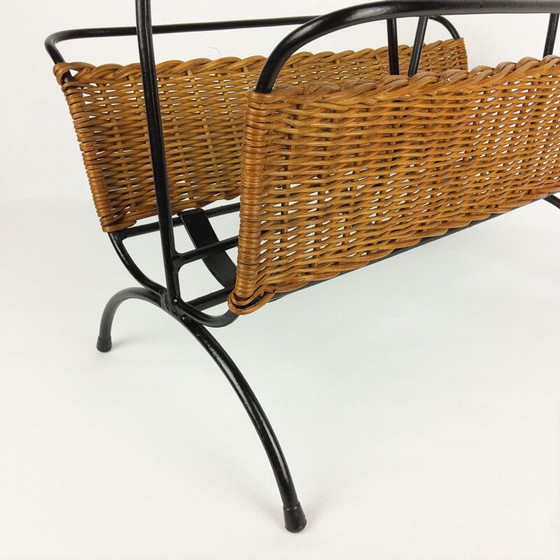 Image 1 of Vintage metal and rattan magazine rack, 1960