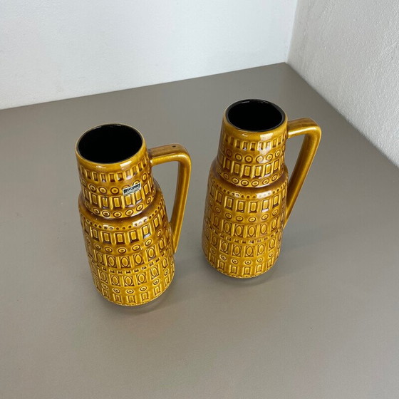 Image 1 of Pair of vintage art vases in fat lava by Scheurich, Germany 1970s
