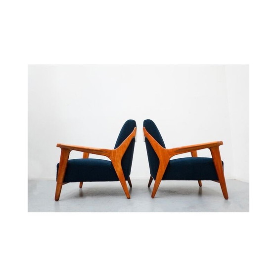 Image 1 of Pair of vintage blue armchairs by Melchiorre Bega, Italy 1950