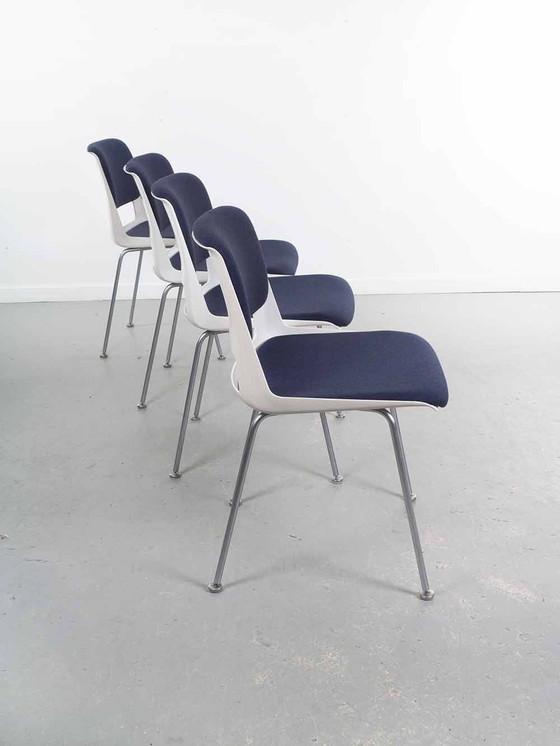 Image 1 of Set Of 4 Dark Blue Gispen Dining Chairs - A.R. Cordemeyer