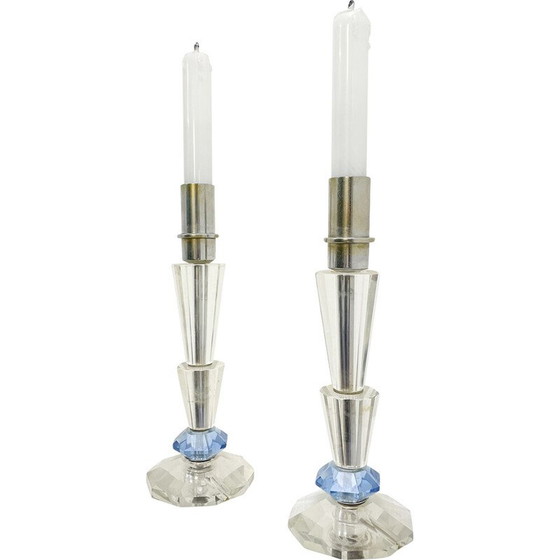 Image 1 of Pair of vintage crystal candlesticks, 1930