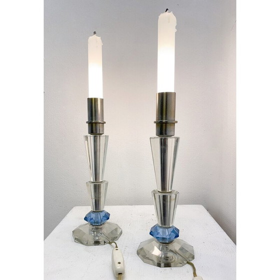 Image 1 of Pair of vintage crystal candlesticks, 1930