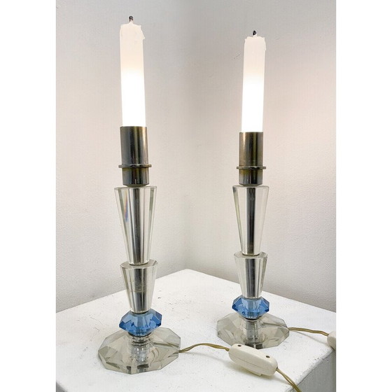 Image 1 of Pair of vintage crystal candlesticks, 1930