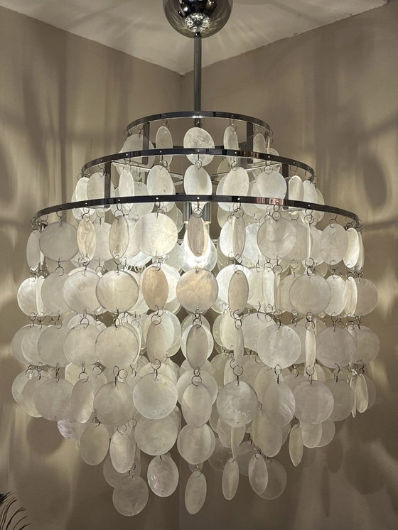 Image 1 of Size L Capiz Shells Pendant Lamp Chrome Frame 45 Diameter