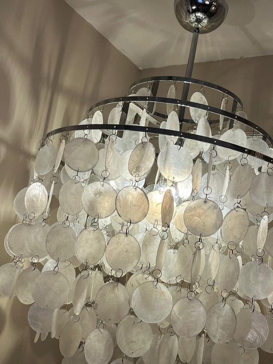 Image 1 of Size L Capiz Shells Pendant Lamp Chrome Frame 45 Diameter