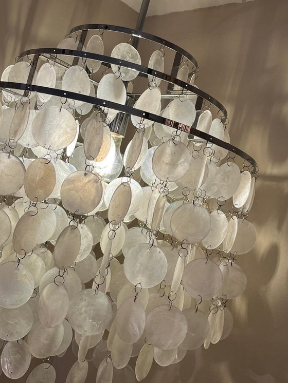 Image 1 of Size L Capiz Shells Pendant Lamp Chrome Frame 45 Diameter