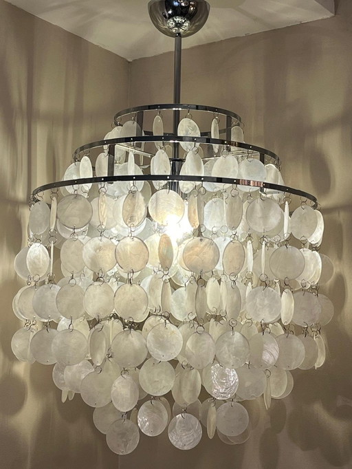 Size L Capiz Shells Pendant Lamp Chrome Frame 45 Diameter