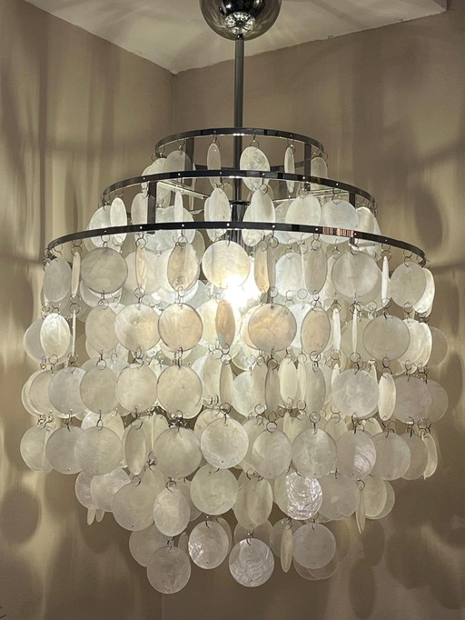 Size L Capiz Shells Pendant Lamp Chrome Frame 45 Diameter