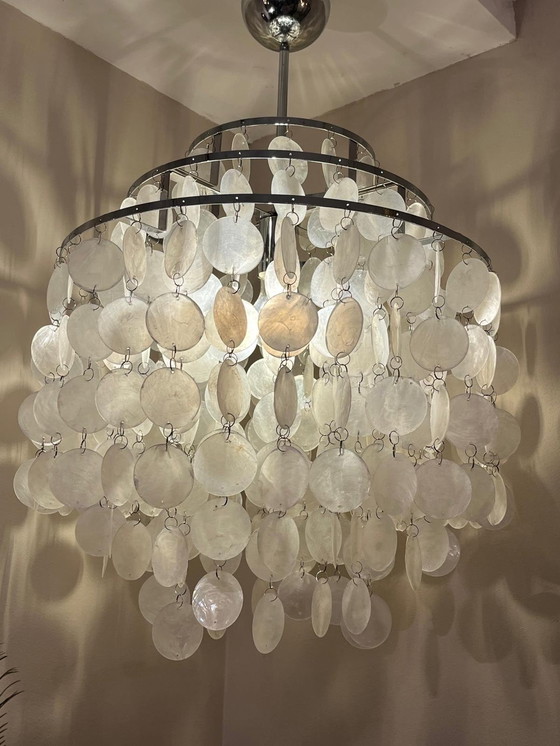 Image 1 of Size L Capiz Shells Pendant Lamp Chrome Frame 45 Diameter