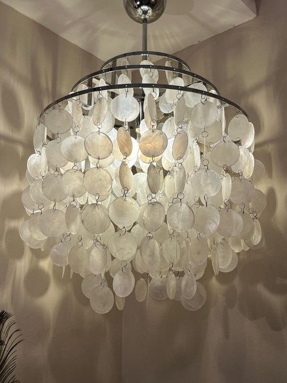 Image 1 of Size L Capiz Shells Pendant Lamp Chrome Frame 45 Diameter