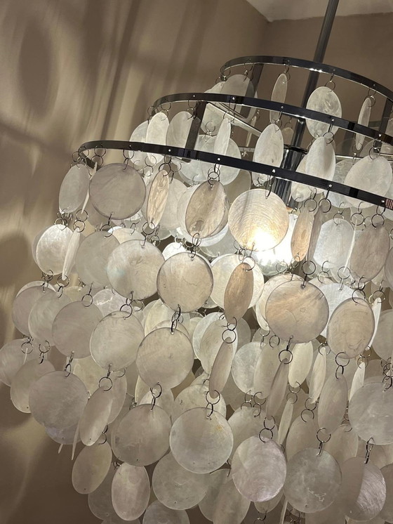 Image 1 of Size L Capiz Shells Pendant Lamp Chrome Frame 45 Diameter