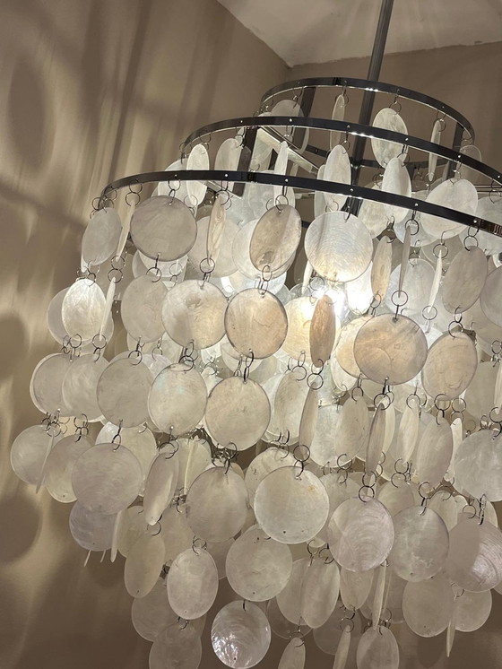 Image 1 of Size L Capiz Shells Pendant Lamp Chrome Frame 45 Diameter